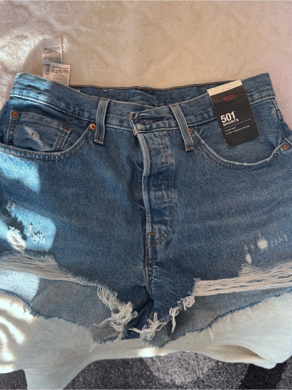 Levi's 501 Distressed Mid-Blue Denim Shorts
